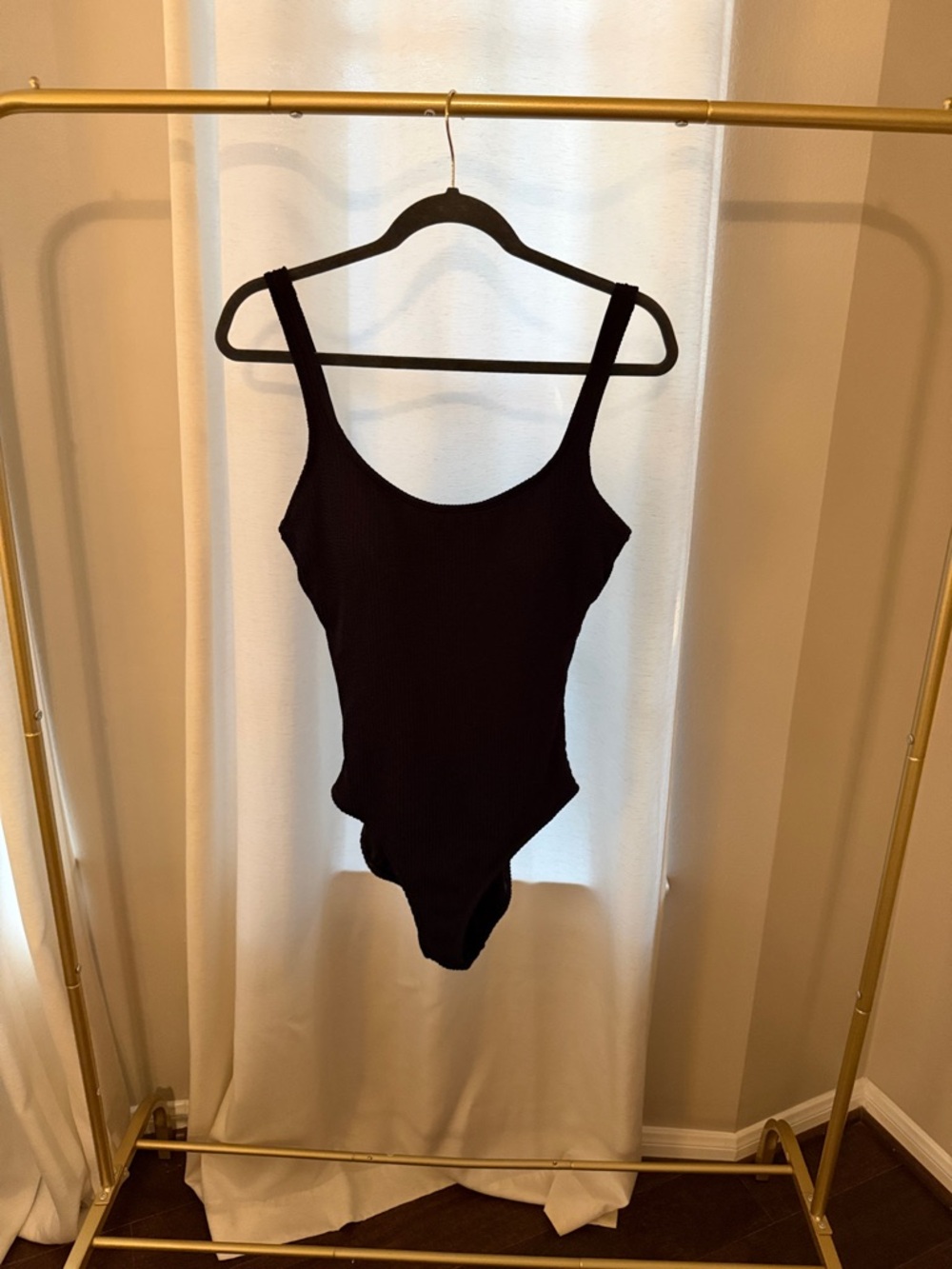 Time and Tru Black Ribbed One-Piece Swimsuit
